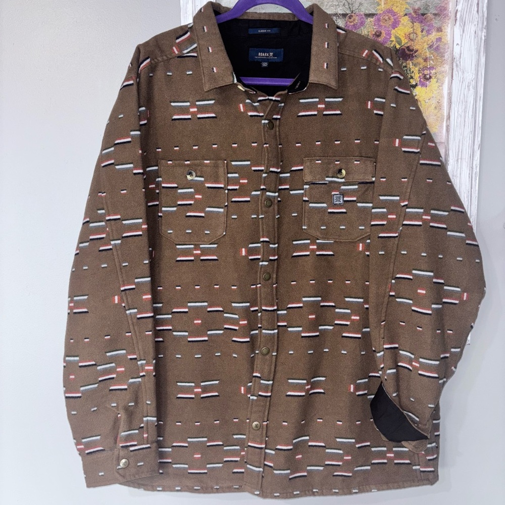 ROARK Andes Snap Front Shirt Jacket Flannel In Dark Khaki Shacket Sz XXL